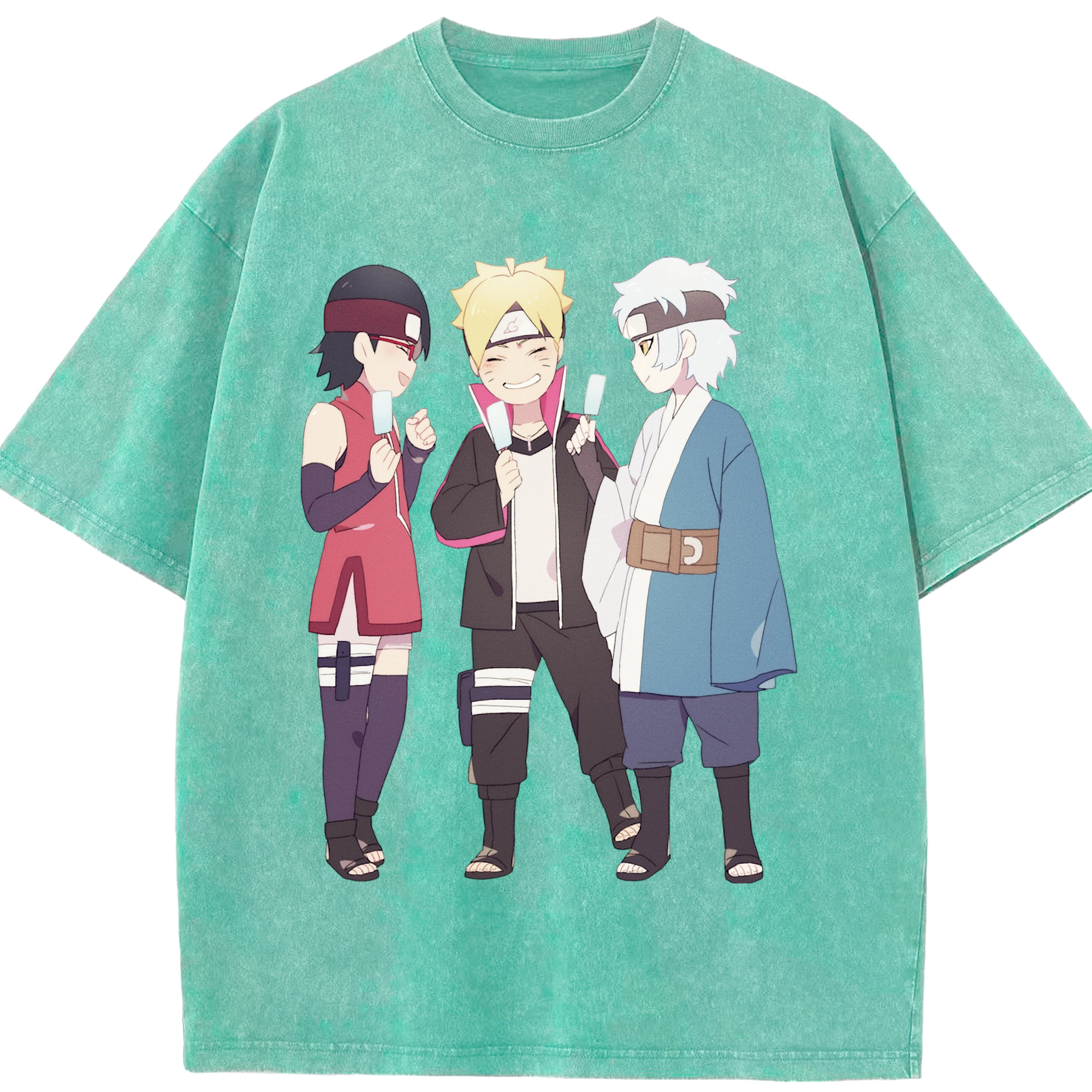 （画像用） NARUTO -ナルト- うちは サラダ Uchiha Sarada 綿100% ヴィンテージ風 半袖Tシャツ（フロントプリント）